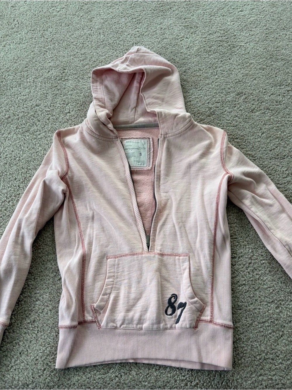Aeropostale Light Pink Half-Zip Hooded Pullover Sweater